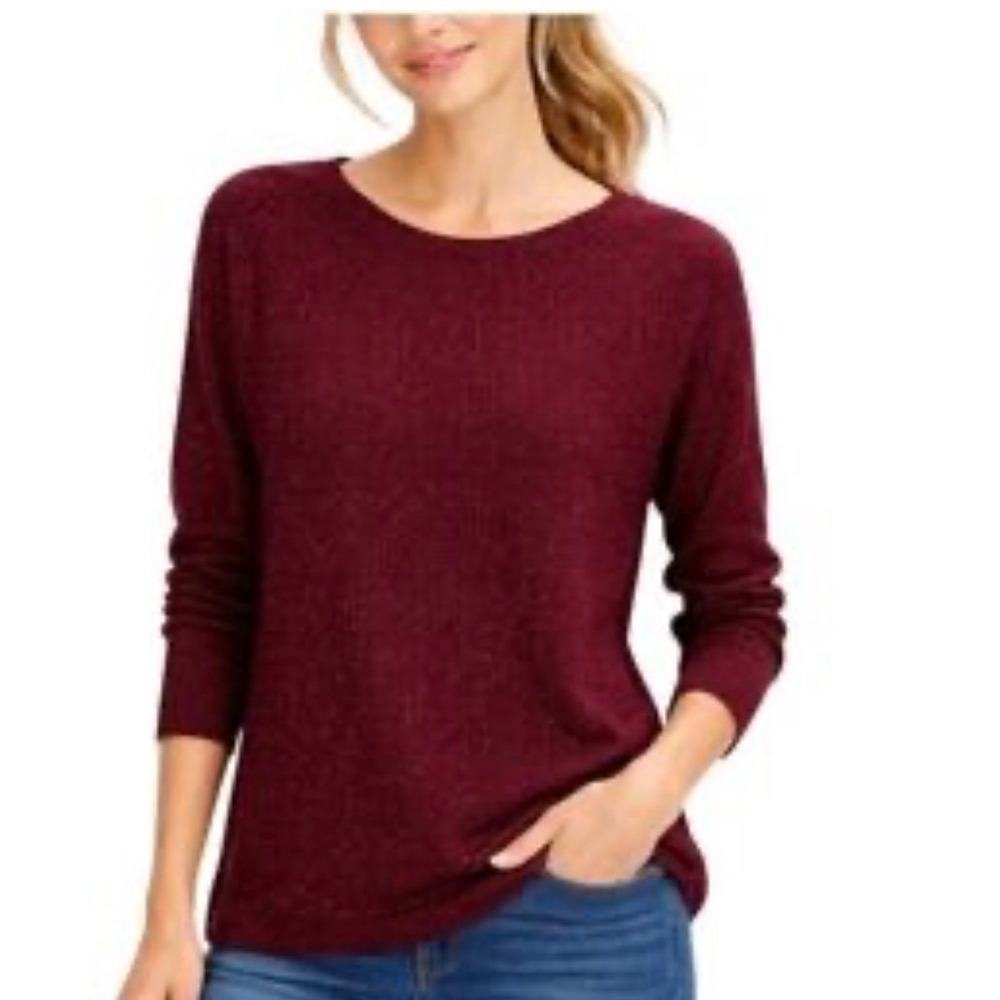 J. Jill maroon burgundy cotton silk blend staple capsule dolman sleeve sweater